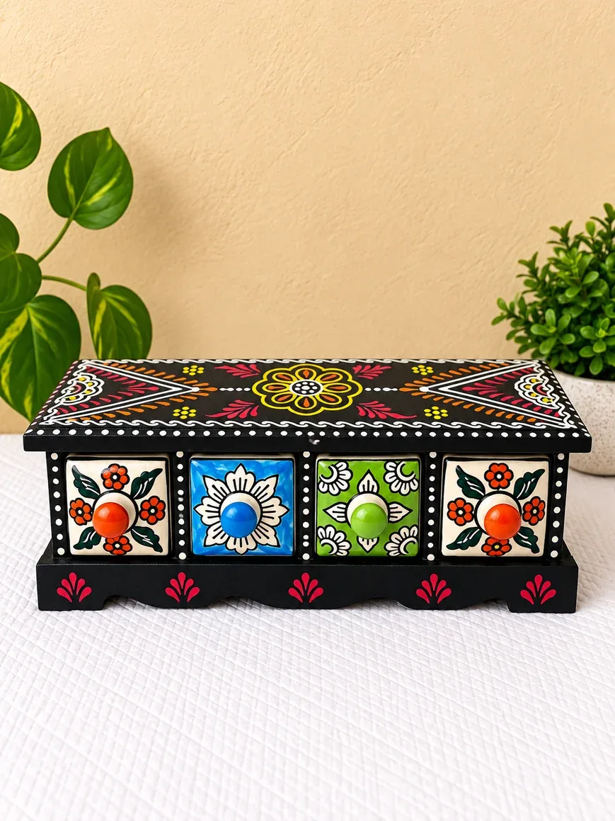 Handcrafted Wooden Mobile Stand, Hand Painted Indian Traditional Decorative Phone Holder · 3